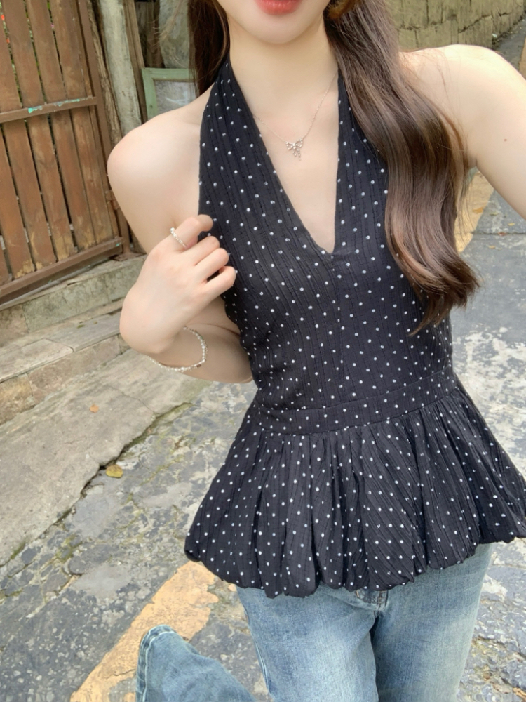 Polka dot short bud bandage vest for women