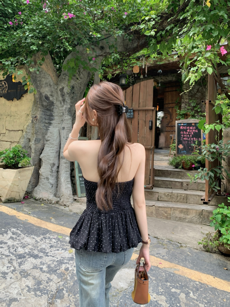 Polka dot short bud bandage vest for women