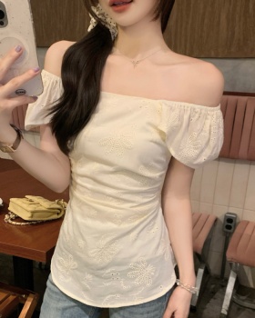 Retro embroidery hollow shirt summer strapless tops for women