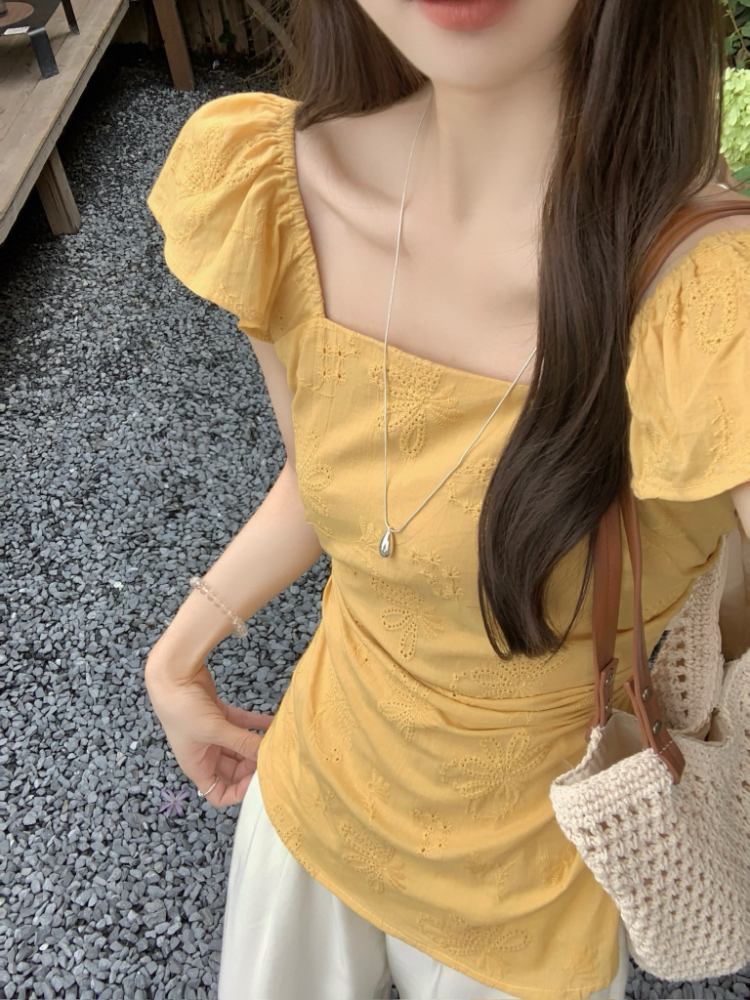 Retro embroidery hollow shirt summer strapless tops for women