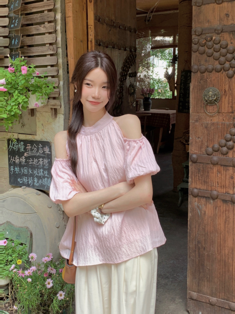 Loose slim frenum shirt halter sweet strapless tops for women