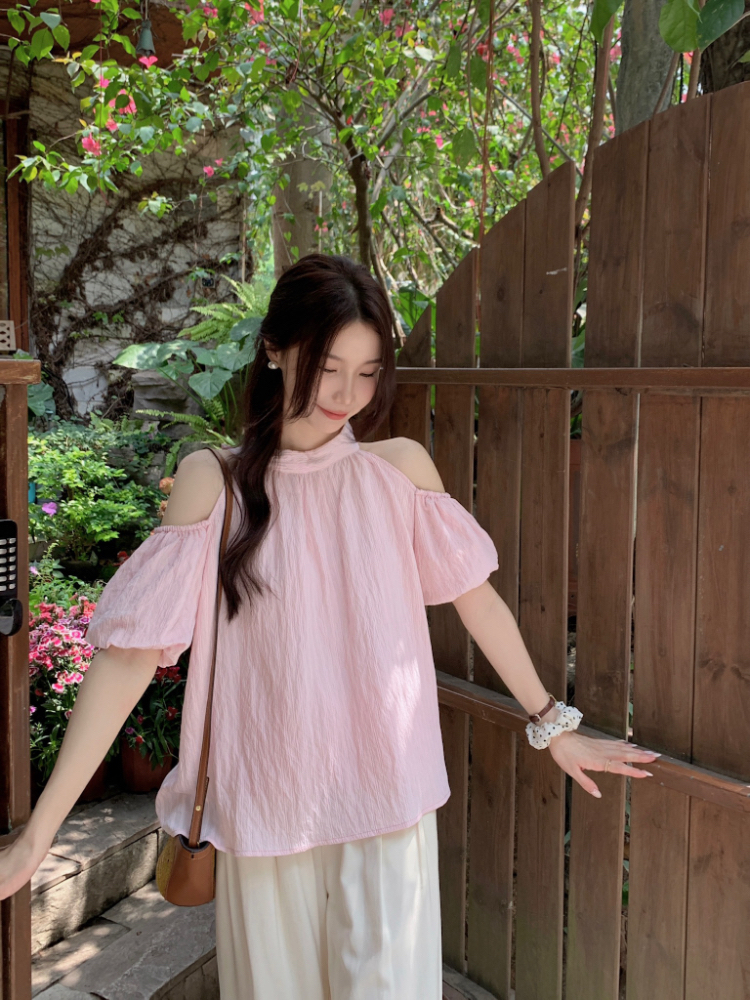 Loose slim frenum shirt halter sweet strapless tops for women