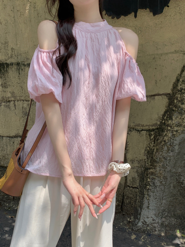 Loose slim frenum shirt halter sweet strapless tops for women