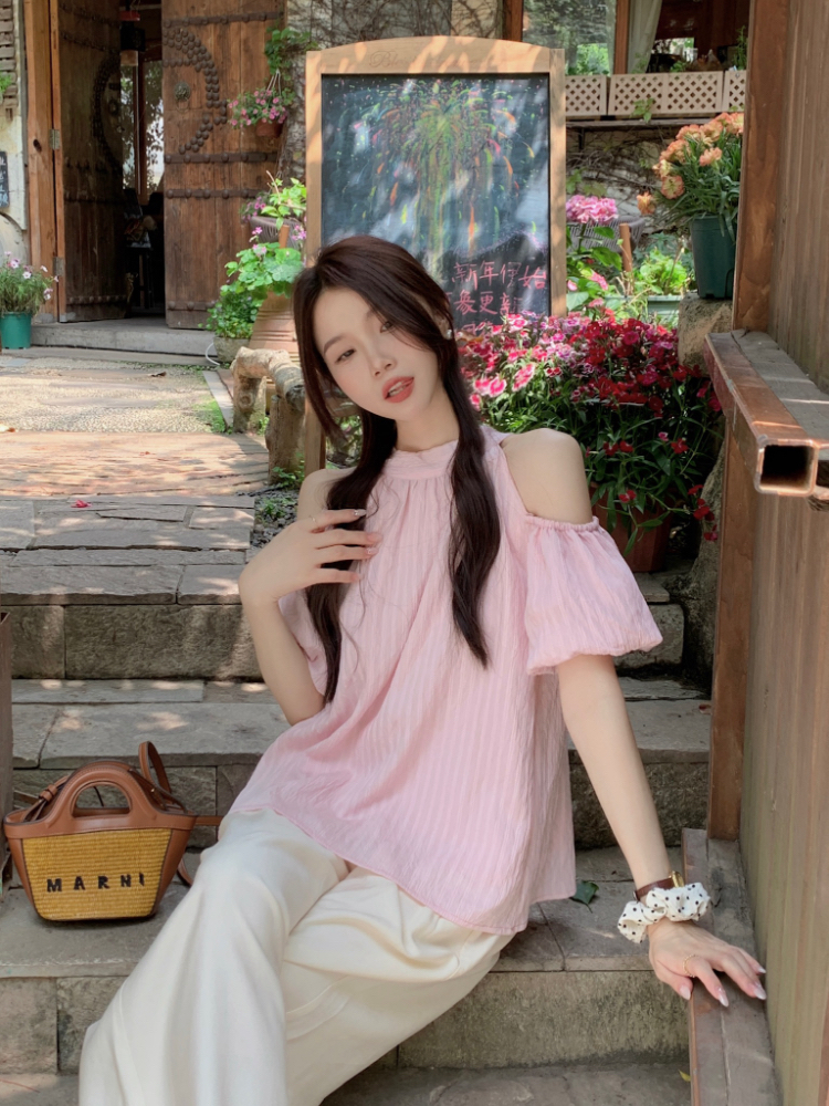 Loose slim frenum shirt halter sweet strapless tops for women