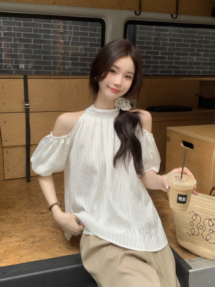 Loose slim frenum shirt halter sweet strapless tops for women