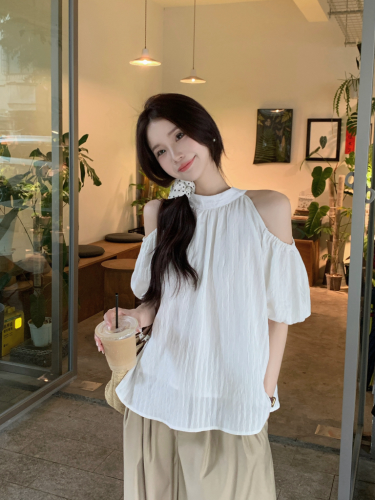 Loose slim frenum shirt halter sweet strapless tops for women