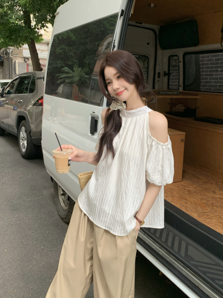 Loose slim frenum shirt halter sweet strapless tops for women