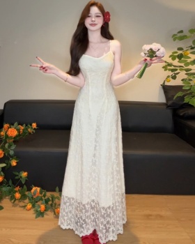 Summer vacation dress white sling long dress for women