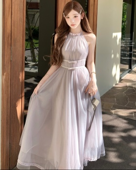 Purple halter irregular long dress