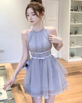 Short purple halter irregular dress