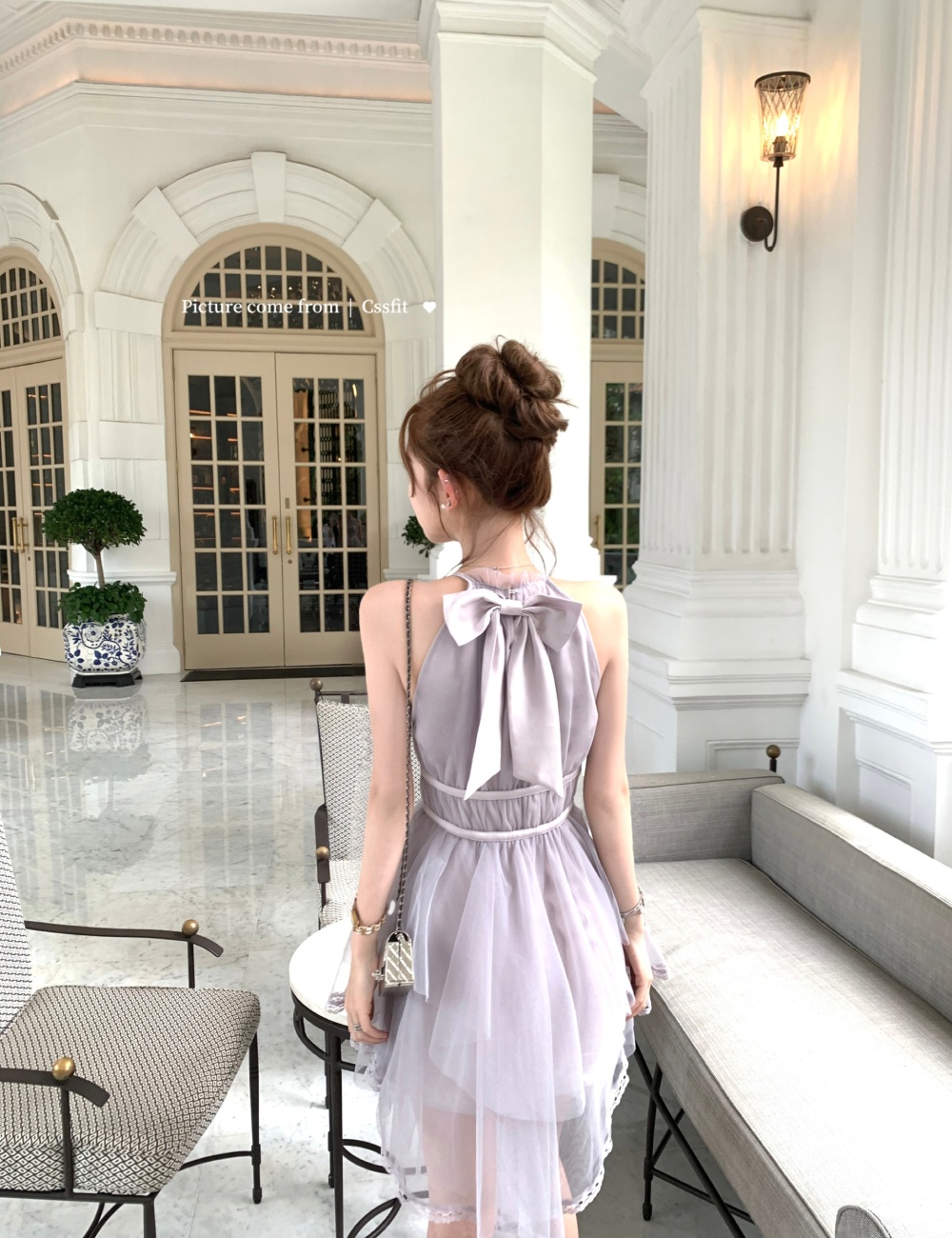 Short purple halter irregular dress