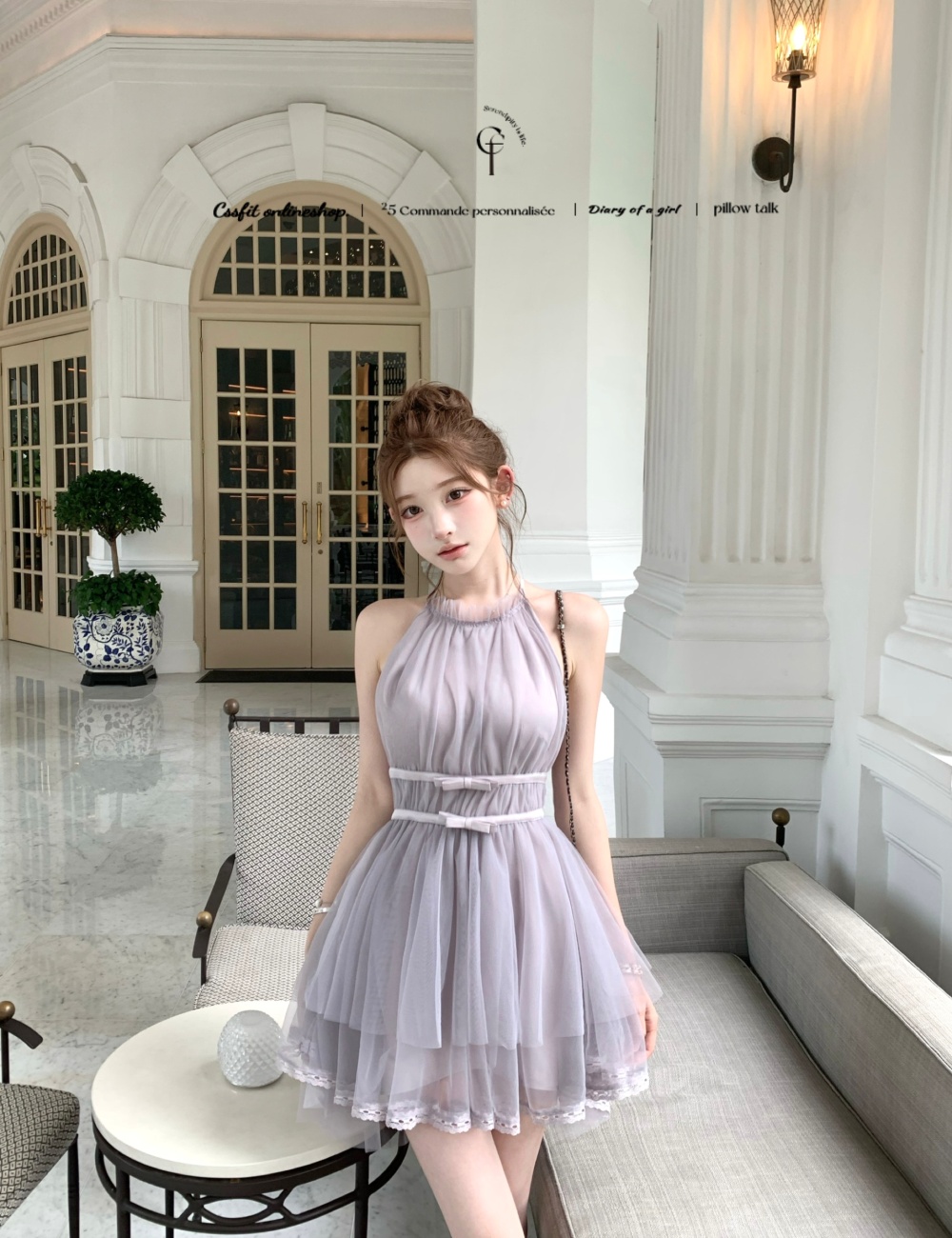 Short purple halter irregular dress