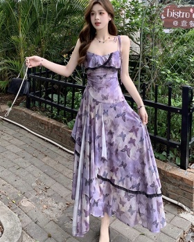 Gauze sling irregular retro large yard lady summer dress