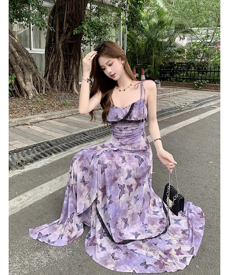 Gauze sling irregular retro large yard lady summer dress