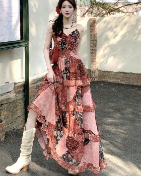 Large yard sling France style summer floral dress a set