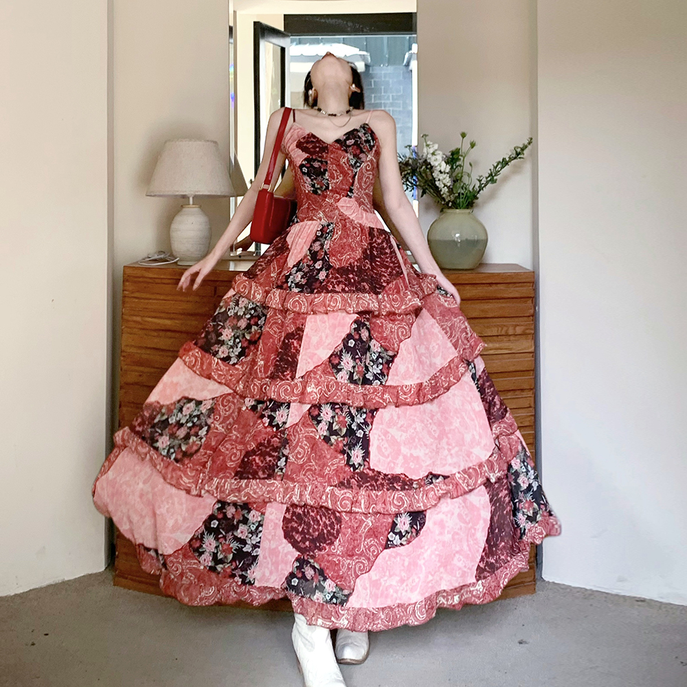 Large yard sling France style summer floral dress a set