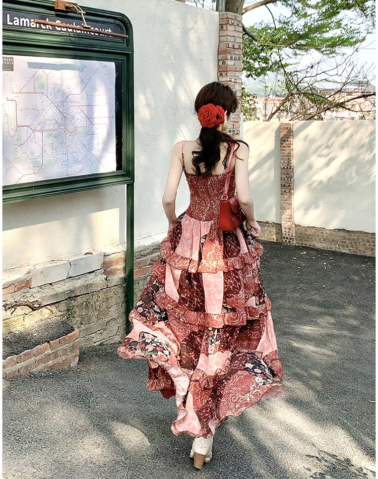 Large yard sling France style summer floral dress a set