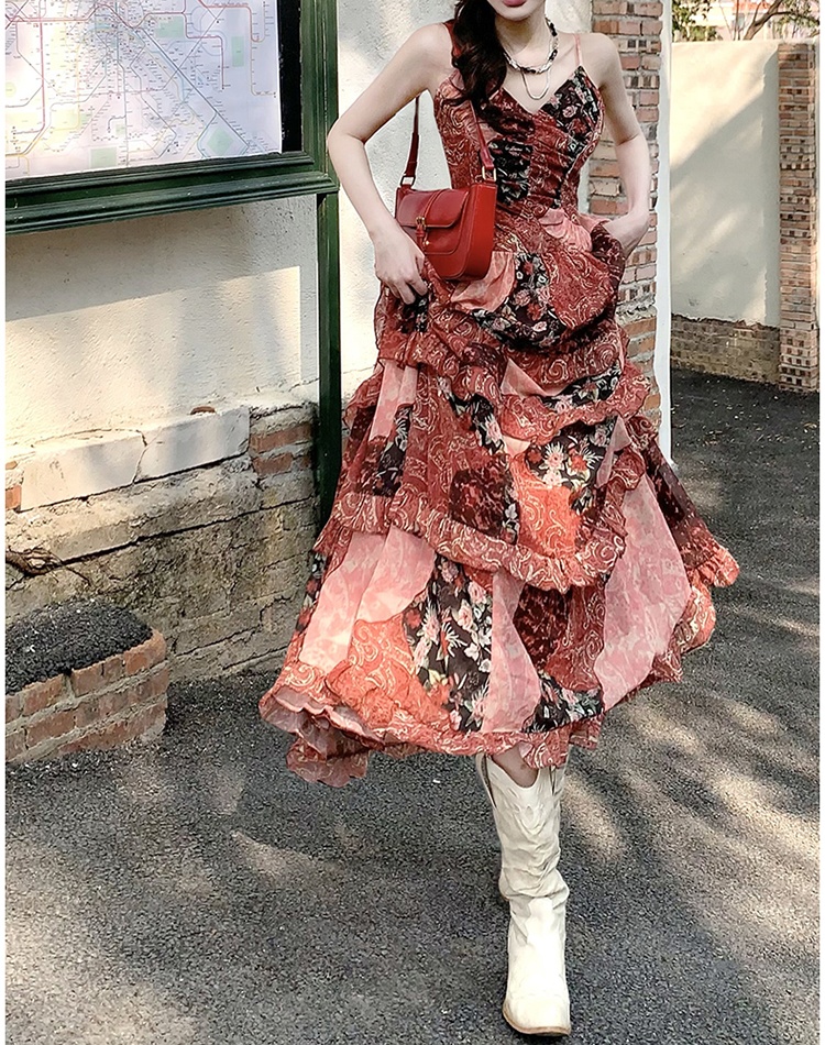 Large yard sling France style summer floral dress a set