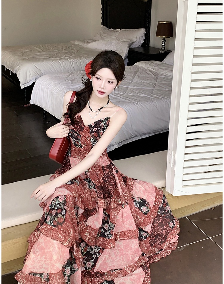 Large yard sling France style summer floral dress a set