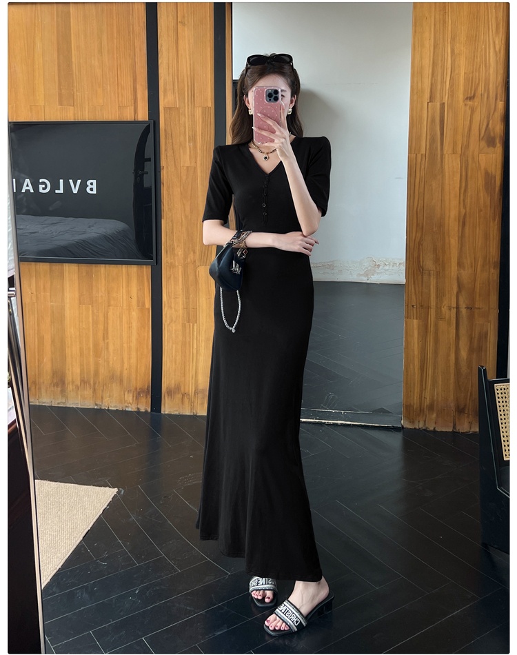 V-neck France style dress pure summer long dress for women