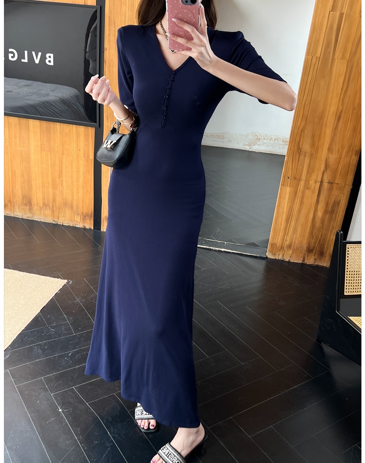 V-neck France style dress pure summer long dress for women