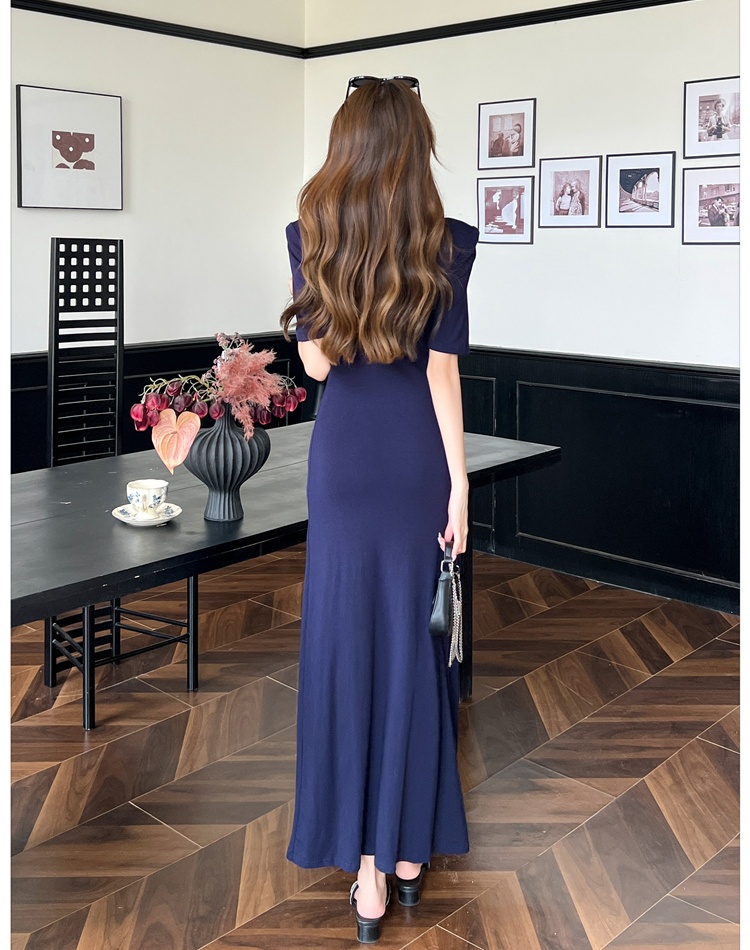 V-neck France style dress pure summer long dress for women