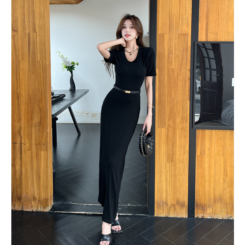 Ladies short sleeve dress summer long dress for women