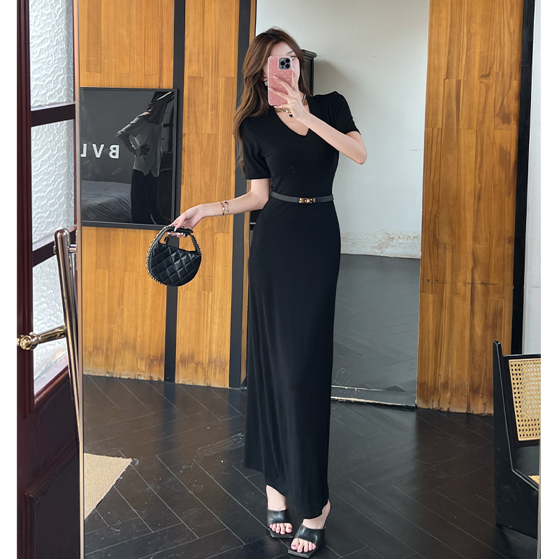 Ladies short sleeve dress summer long dress for women