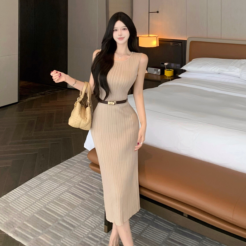 Split unique package hip vest slim temperament long dress