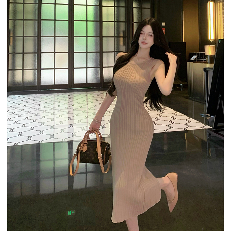 Split unique package hip vest slim temperament long dress