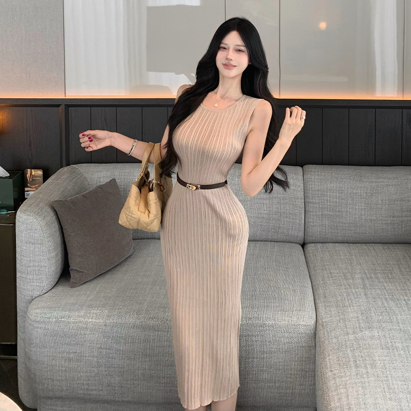 Split unique package hip vest slim temperament long dress