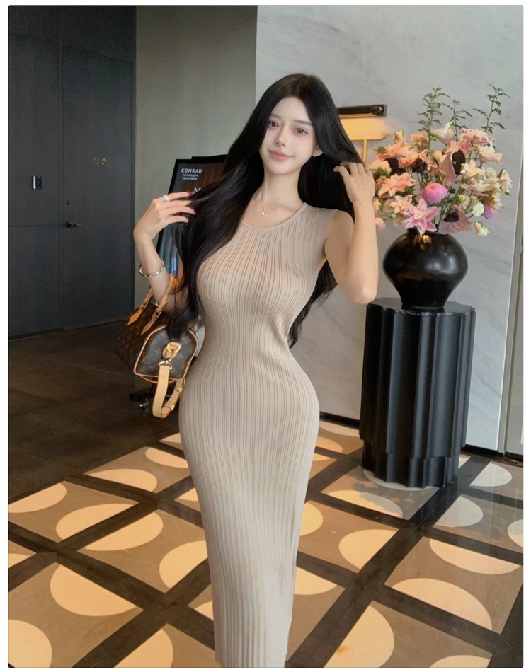 Split unique package hip vest slim temperament long dress