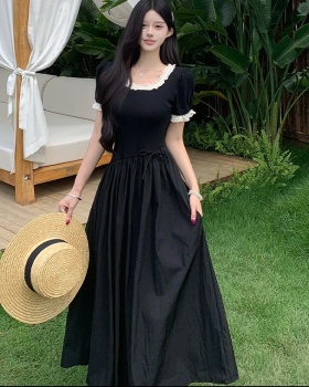 Puff sleeve long dress stitching dress for women