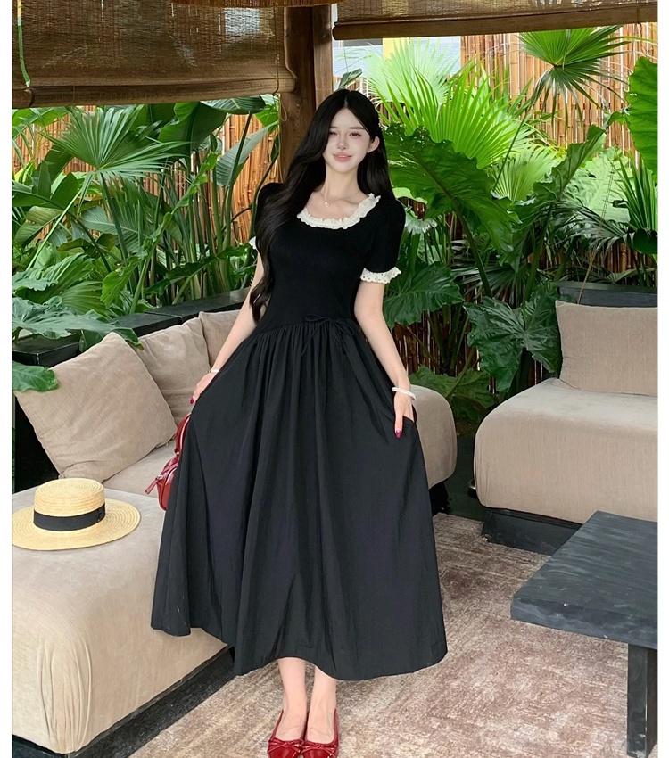 Puff sleeve long dress stitching dress for women