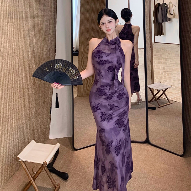 Colors cheongsam Chinese style long dress for women
