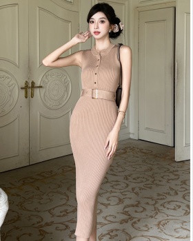 Long package hip vest sleeveless pinched waist dress for women