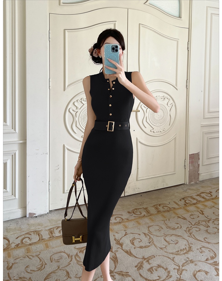 Long package hip vest sleeveless pinched waist dress for women