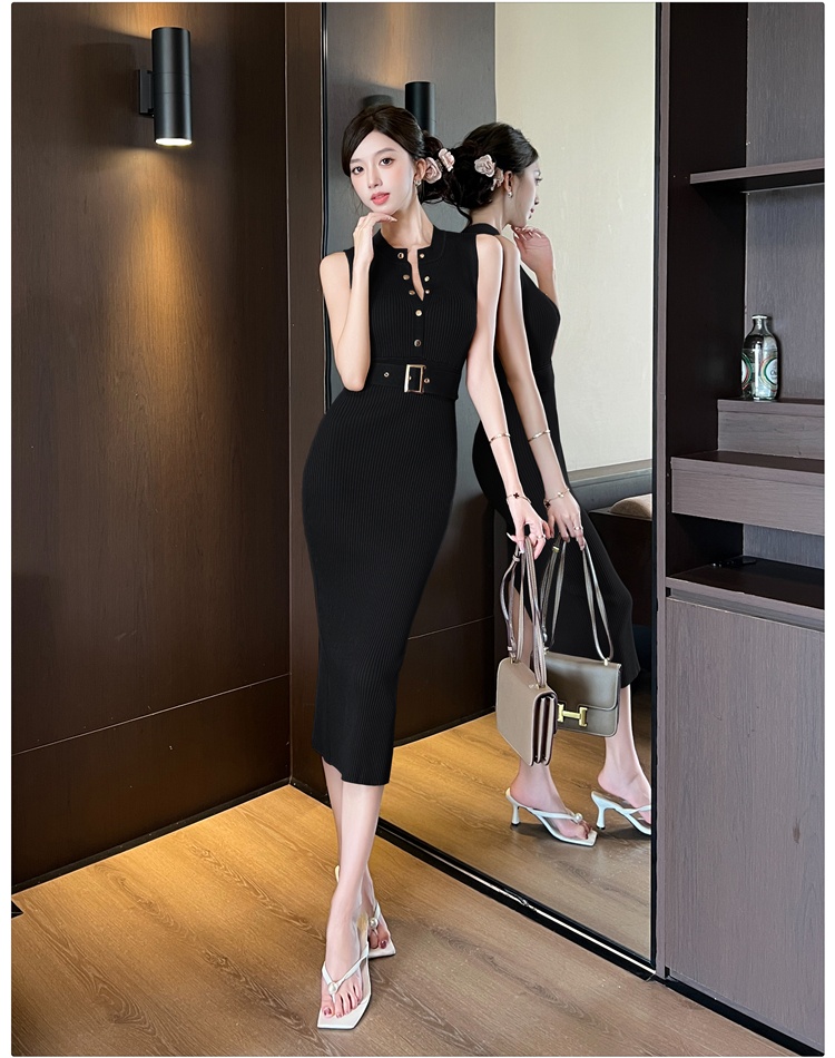 Long package hip vest sleeveless pinched waist dress for women