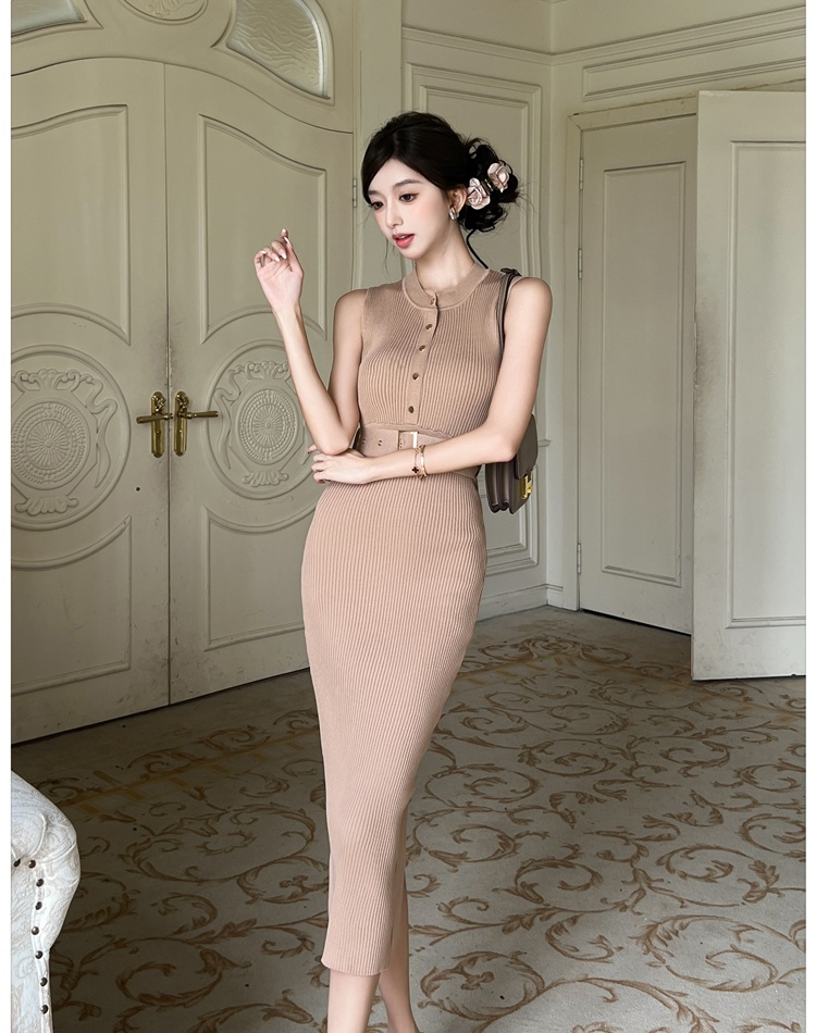 Long package hip vest sleeveless pinched waist dress for women