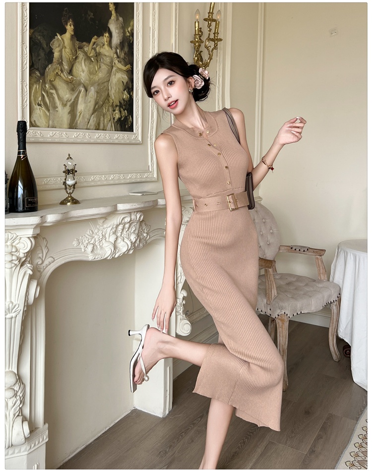 Long package hip vest sleeveless pinched waist dress for women