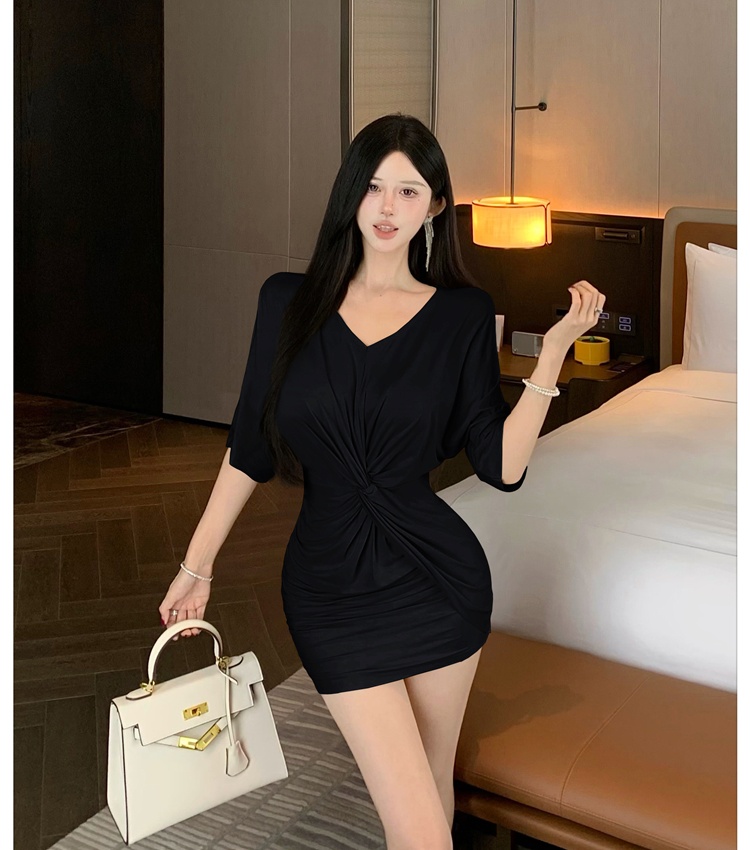 Package hip T-back pinched waist dress for women