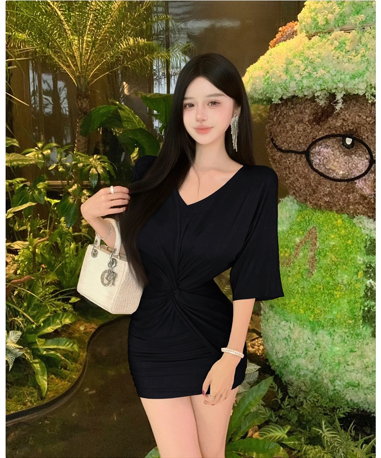 Package hip T-back pinched waist dress for women