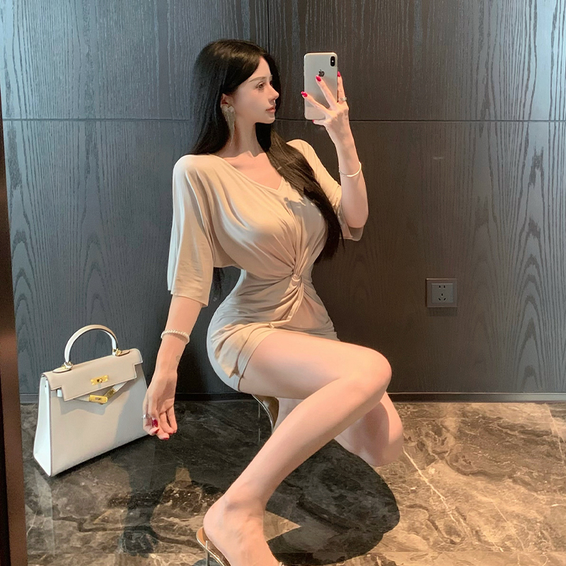 Package hip T-back pinched waist dress for women