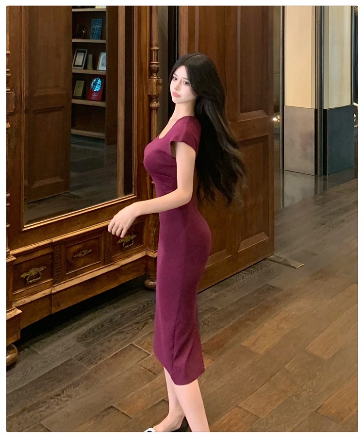 Unique special summer long dress package hip purple dress