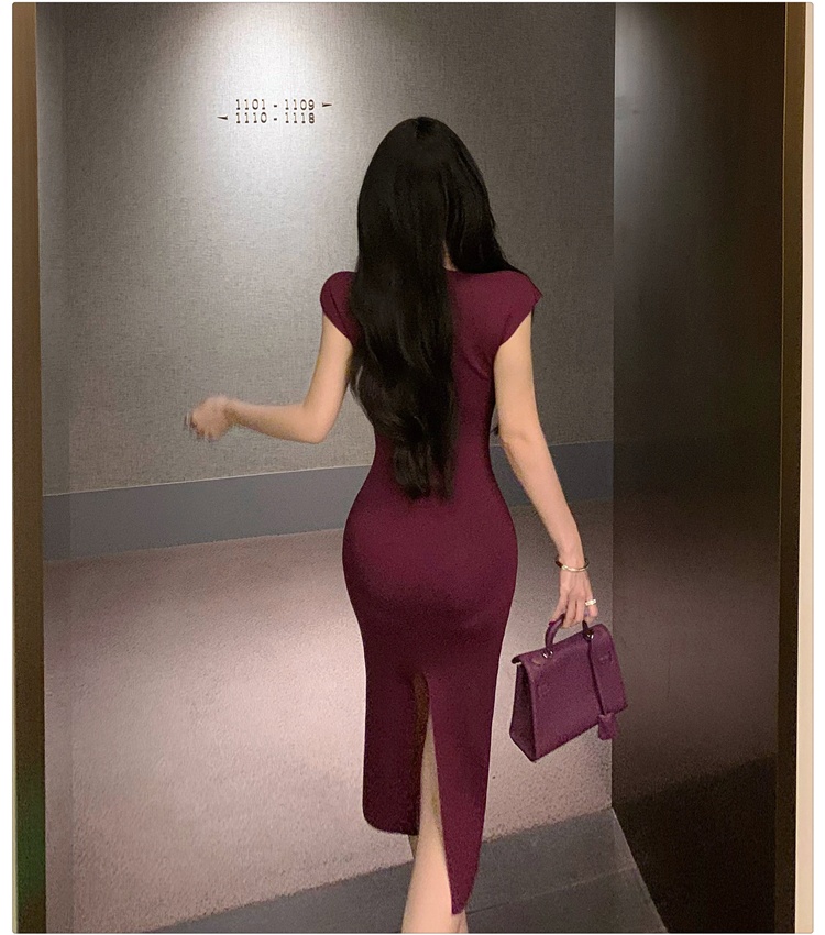 Unique special summer long dress package hip purple dress