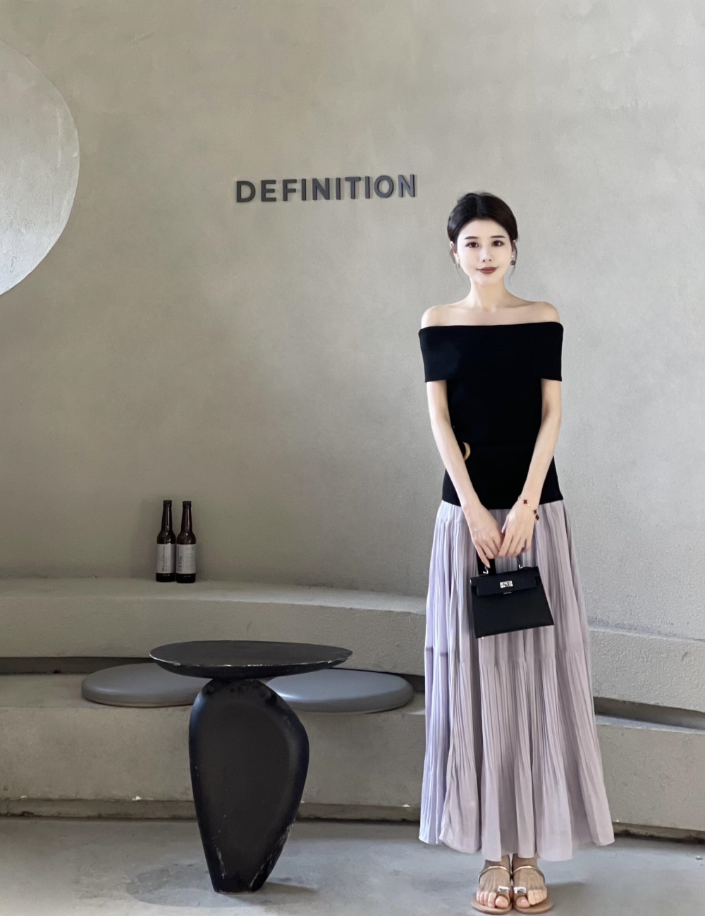 Cake fashion skirt flat shoulder ice silk sweater 2pcs set