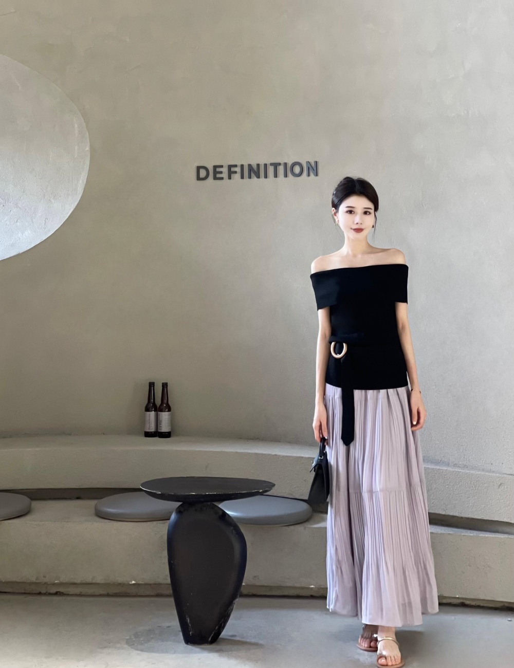 Cake fashion skirt flat shoulder ice silk sweater 2pcs set