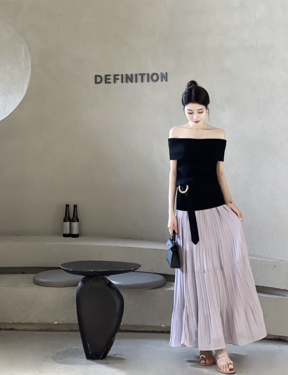 Cake fashion skirt flat shoulder ice silk sweater 2pcs set