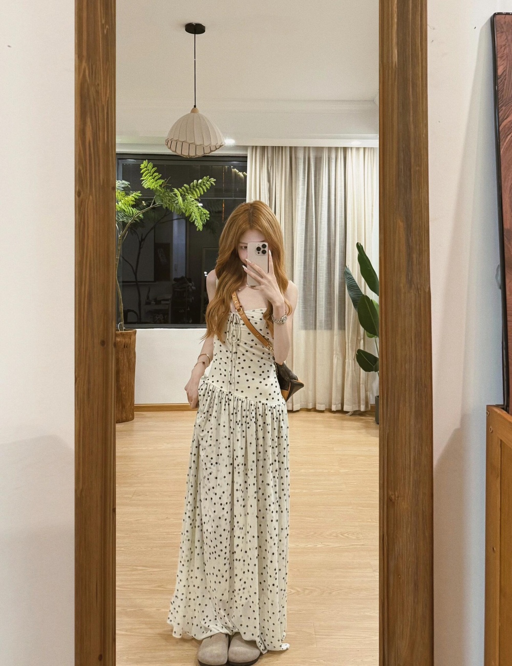 Pinched waist A-line dress France style frenum long dress