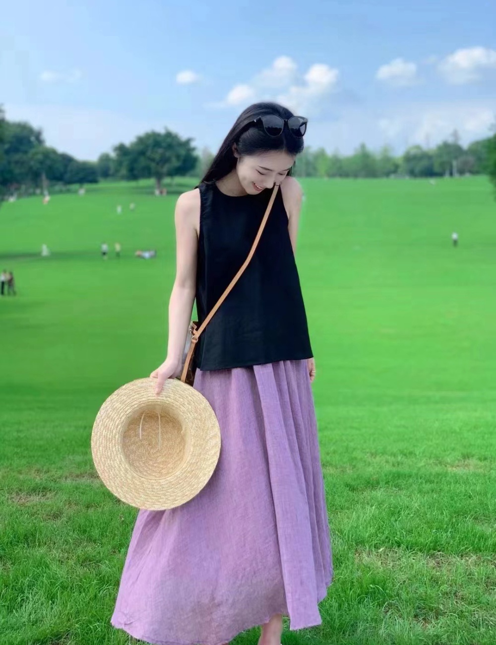 Purple summer short skirt show young fashion tops 2pcs set